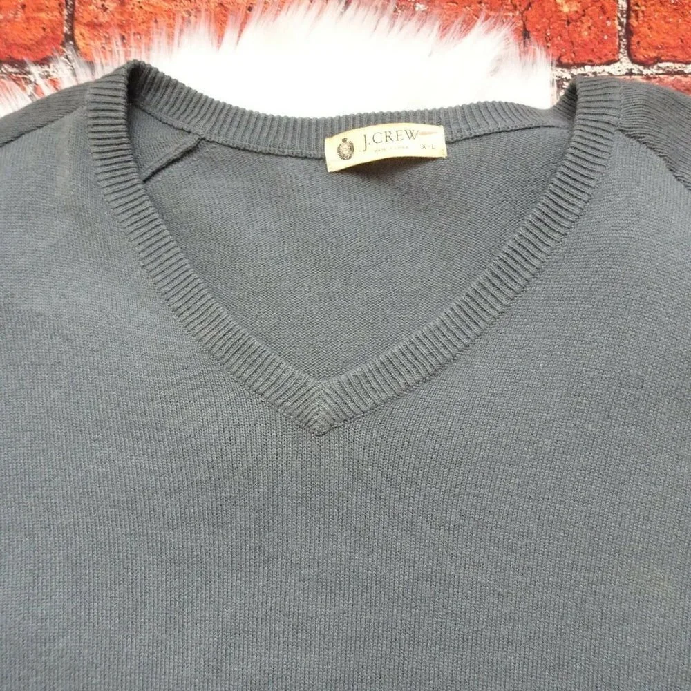 J. Crew Men's Sweater V-Neck Cotton Cashmere Gray Pullover Preppy Long Sleeve XL